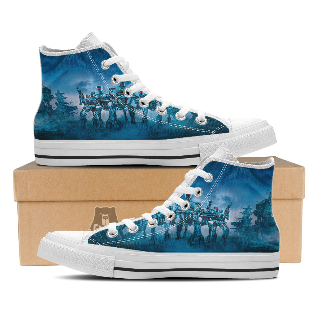 Robot Army Print White High Top Shoes-grizzshop