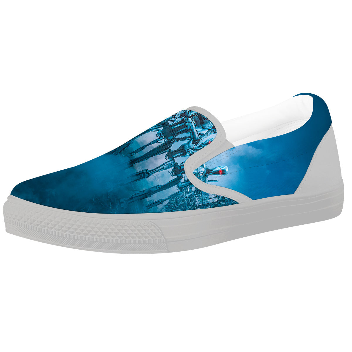 Robot Army Print White Slip On Shoes-grizzshop
