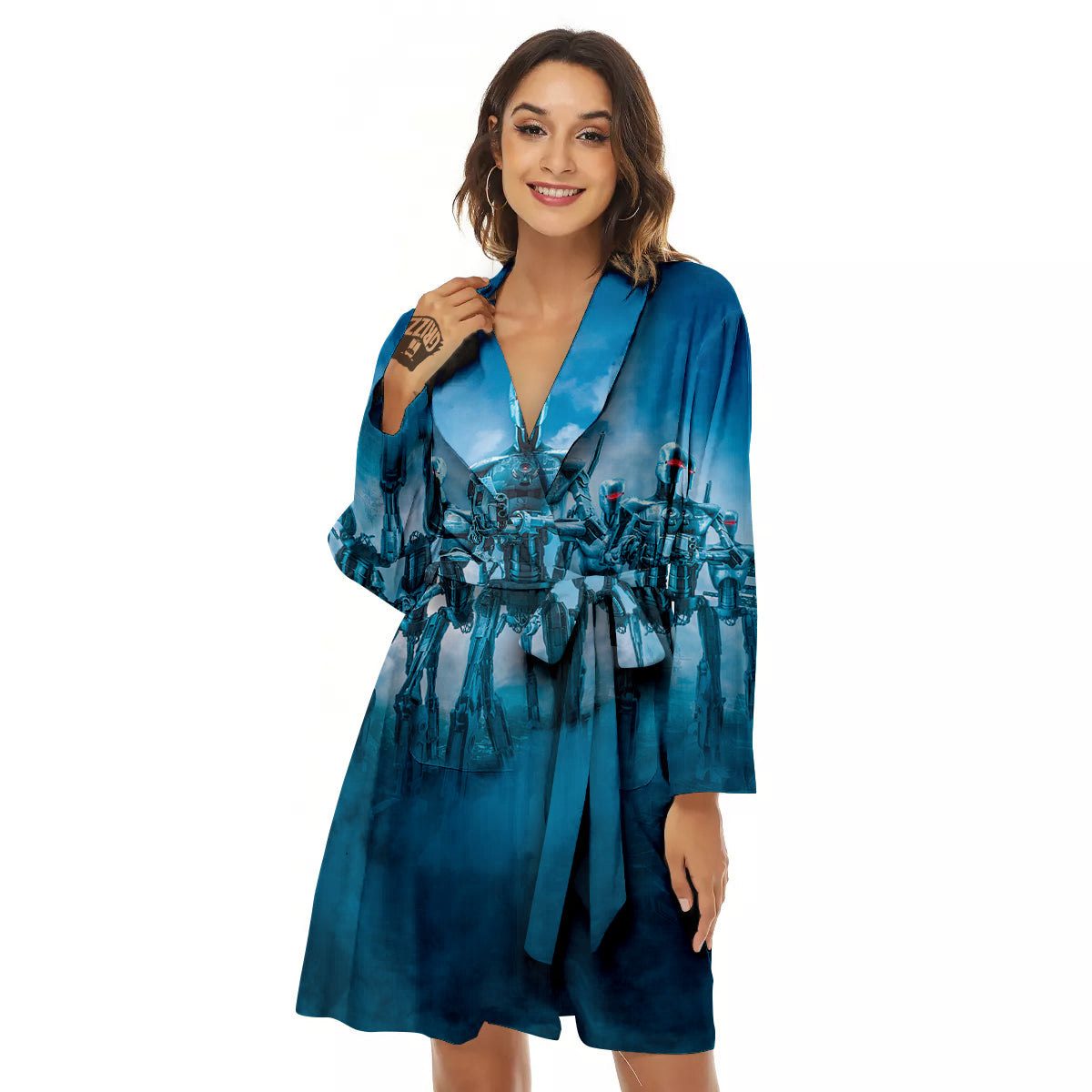 Robot Army Print Women's Robe-grizzshop