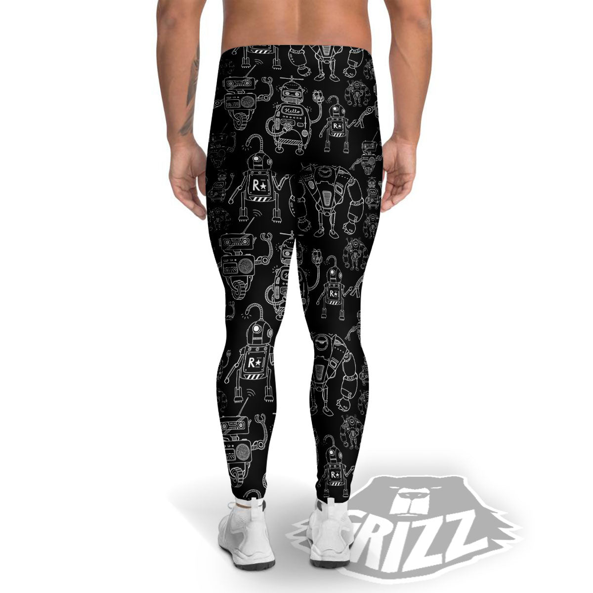 Robot Black And White Print Pattern Men's Leggings-grizzshop