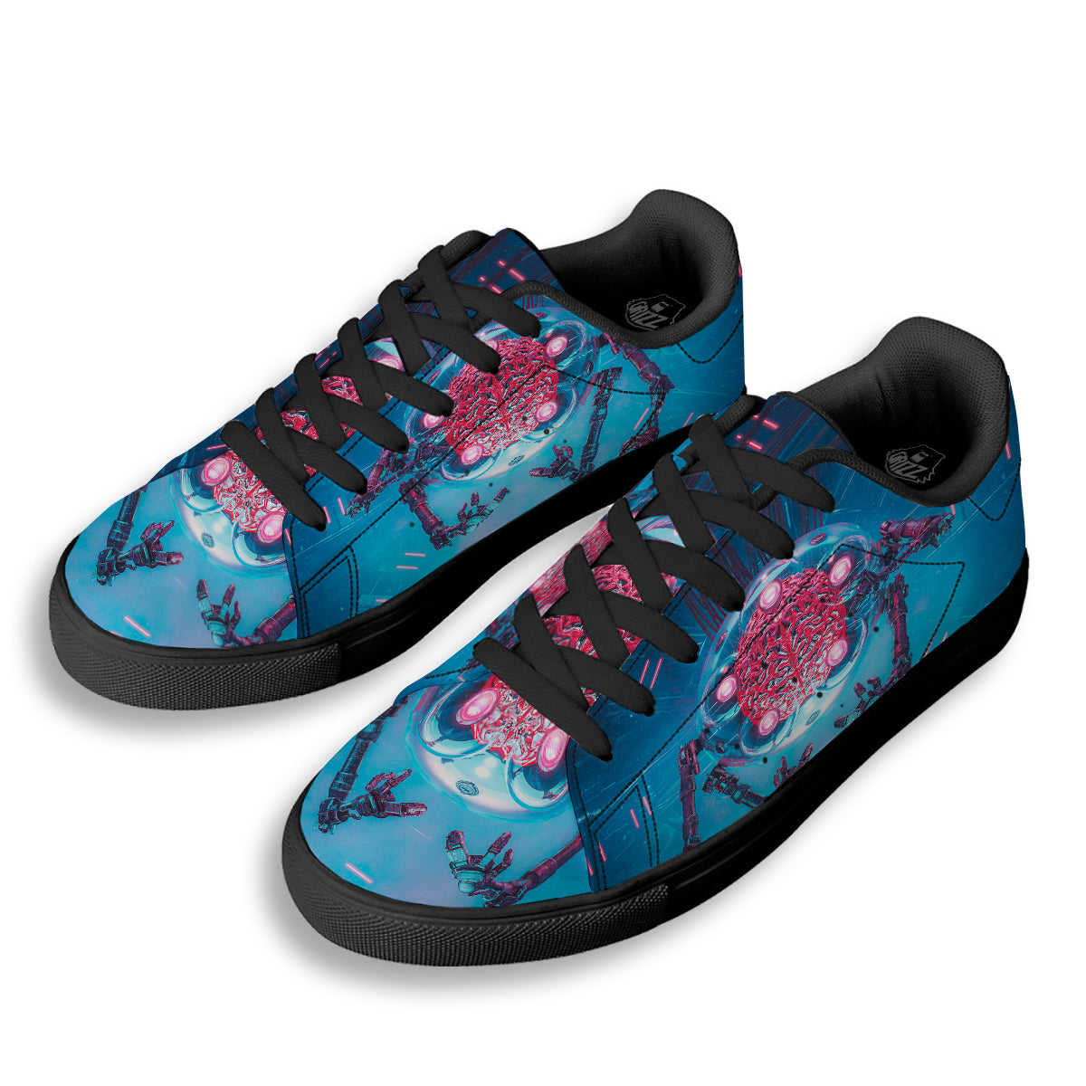 Robot Brain Machine Print Black Low Top Sneakers-grizzshop