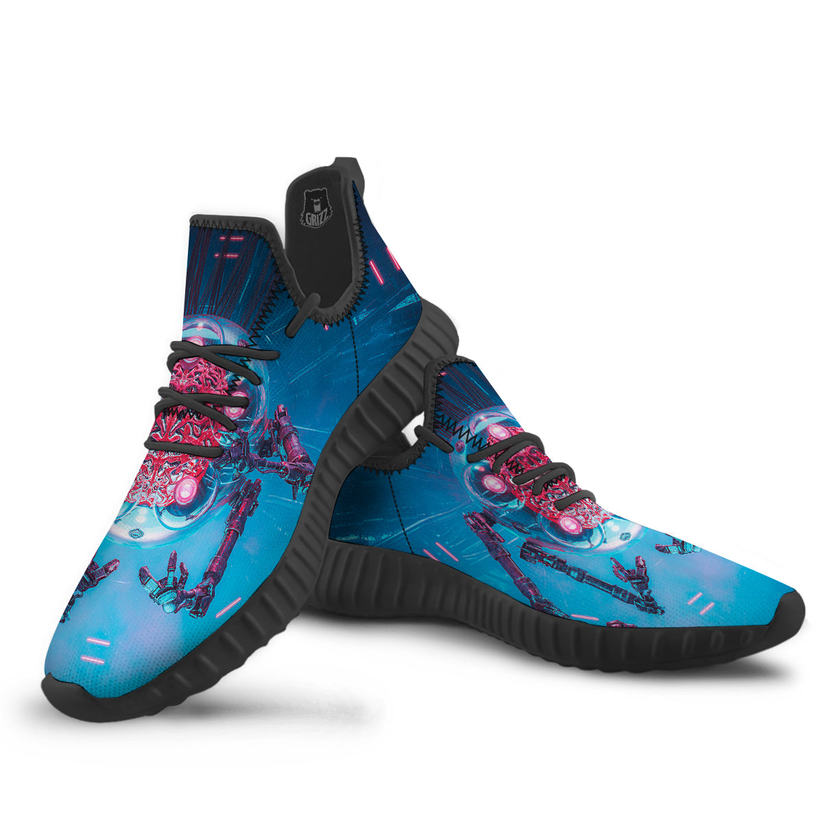 Robot Brain Machine Print Black Walking Shoes-grizzshop