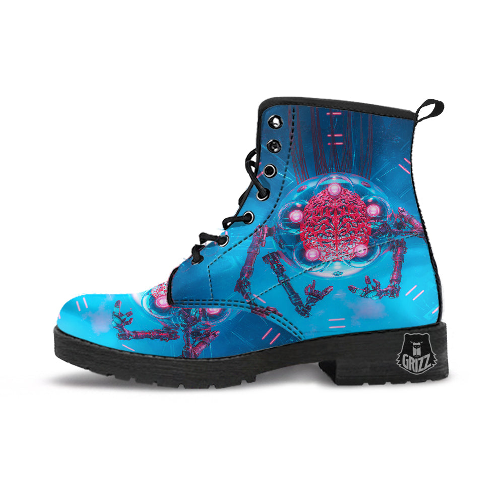 Robot Brain Machine Print Leather Boots-grizzshop