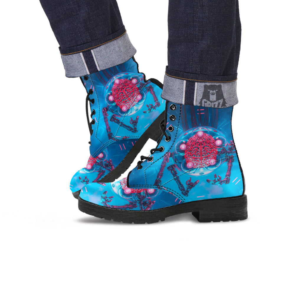 Robot Brain Machine Print Leather Boots-grizzshop