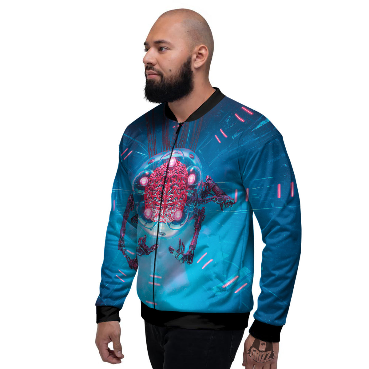 Robot Brain Machine Print Men's Bomber Jacket-grizzshop