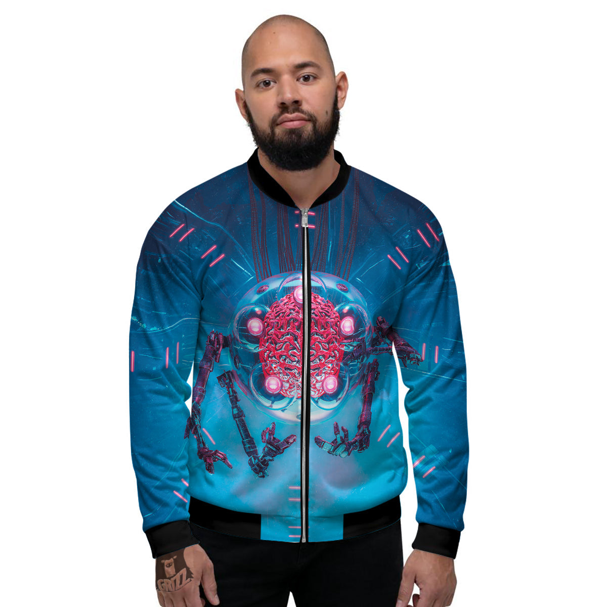 Robot Brain Machine Print Men's Bomber Jacket-grizzshop