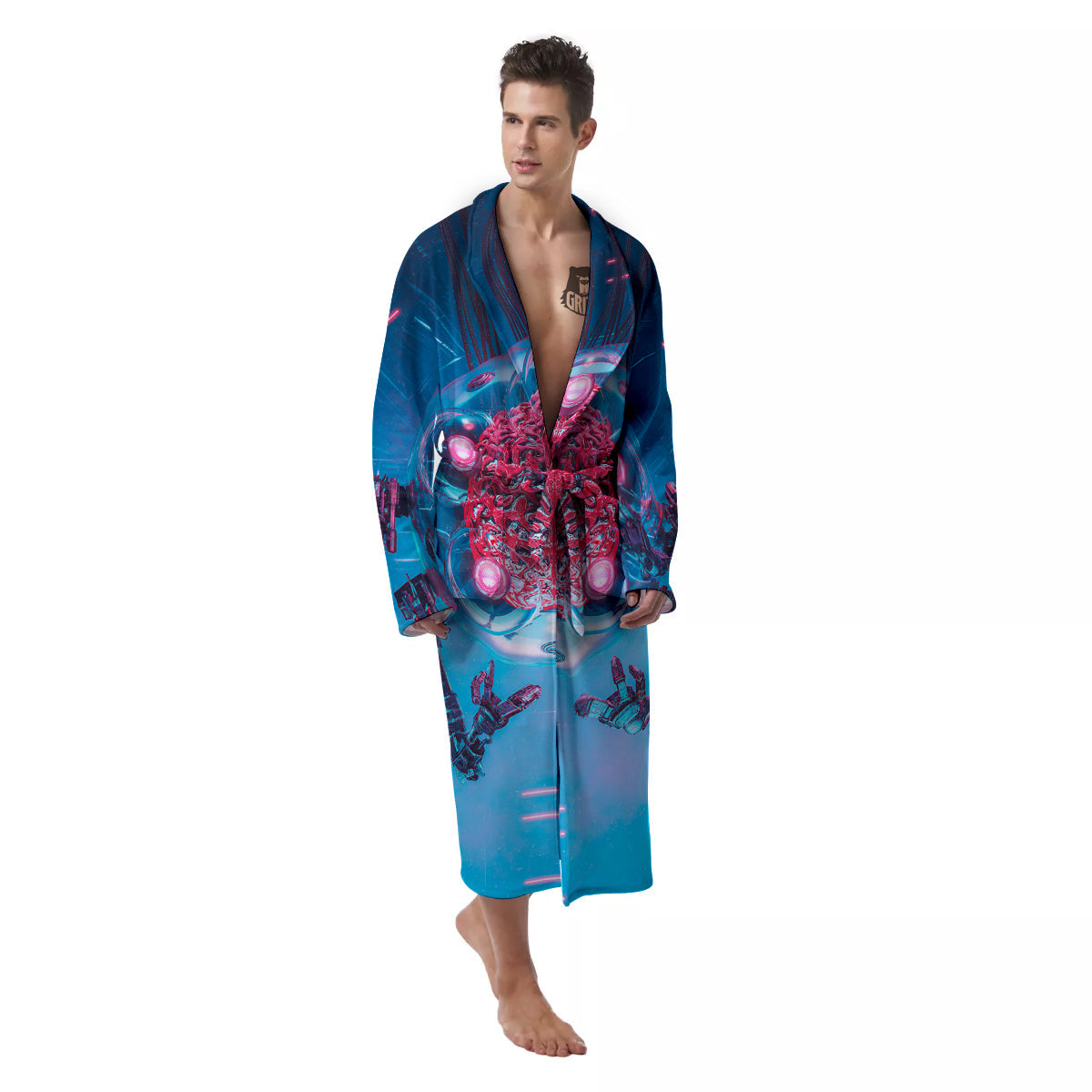 Robot Brain Machine Print Men's Robe-grizzshop