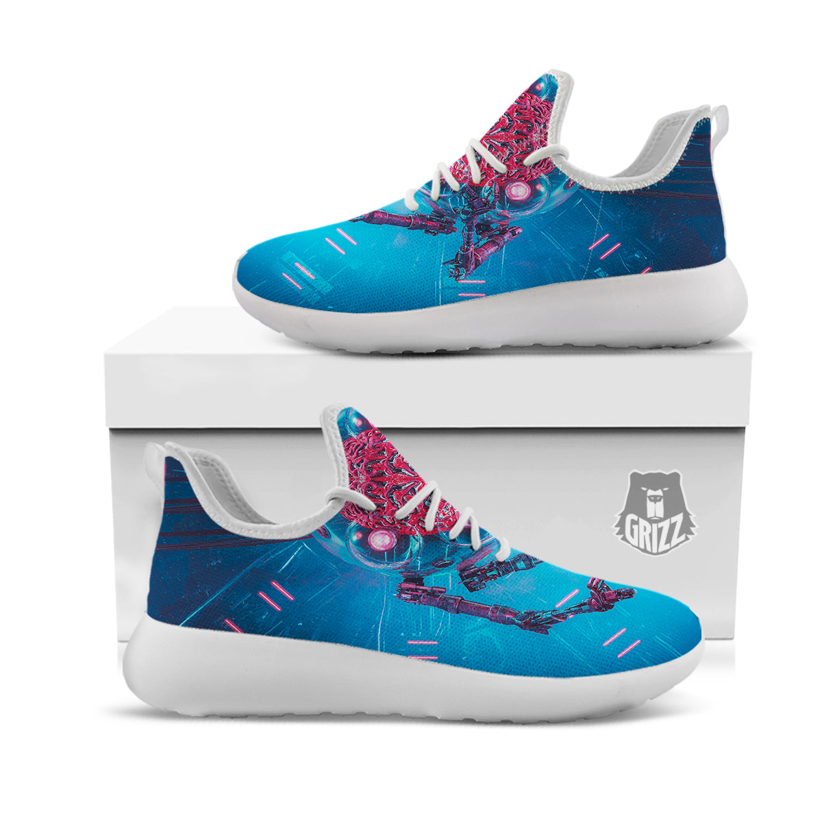 Robot Brain Machine Print White Athletic Shoes-grizzshop