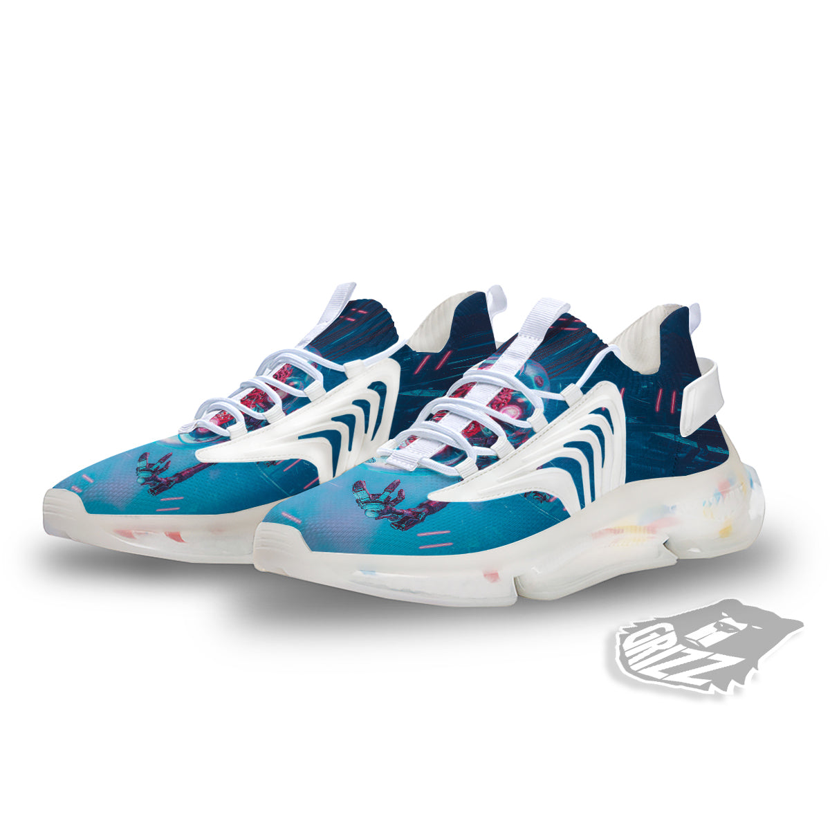 Robot Brain Machine Print White Gym Shoes-grizzshop