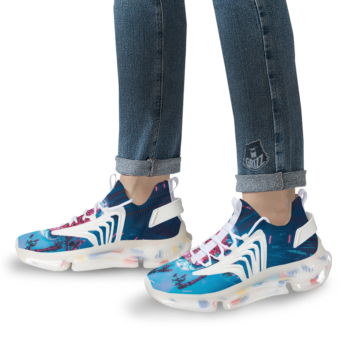 Robot Brain Machine Print White Gym Shoes-grizzshop