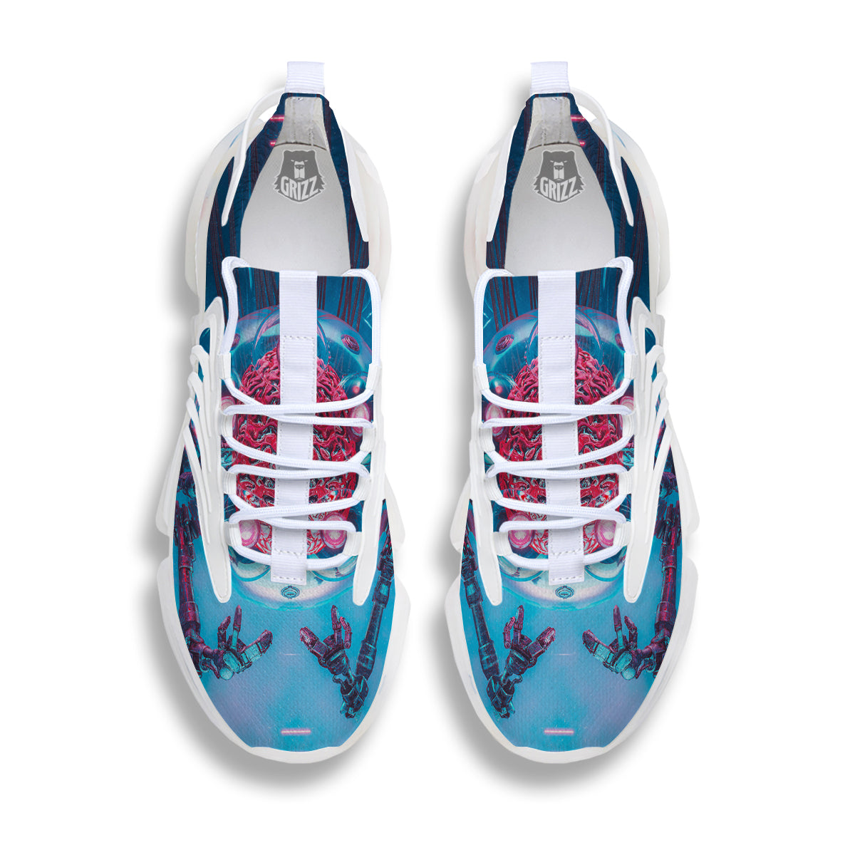 Robot Brain Machine Print White Gym Shoes-grizzshop