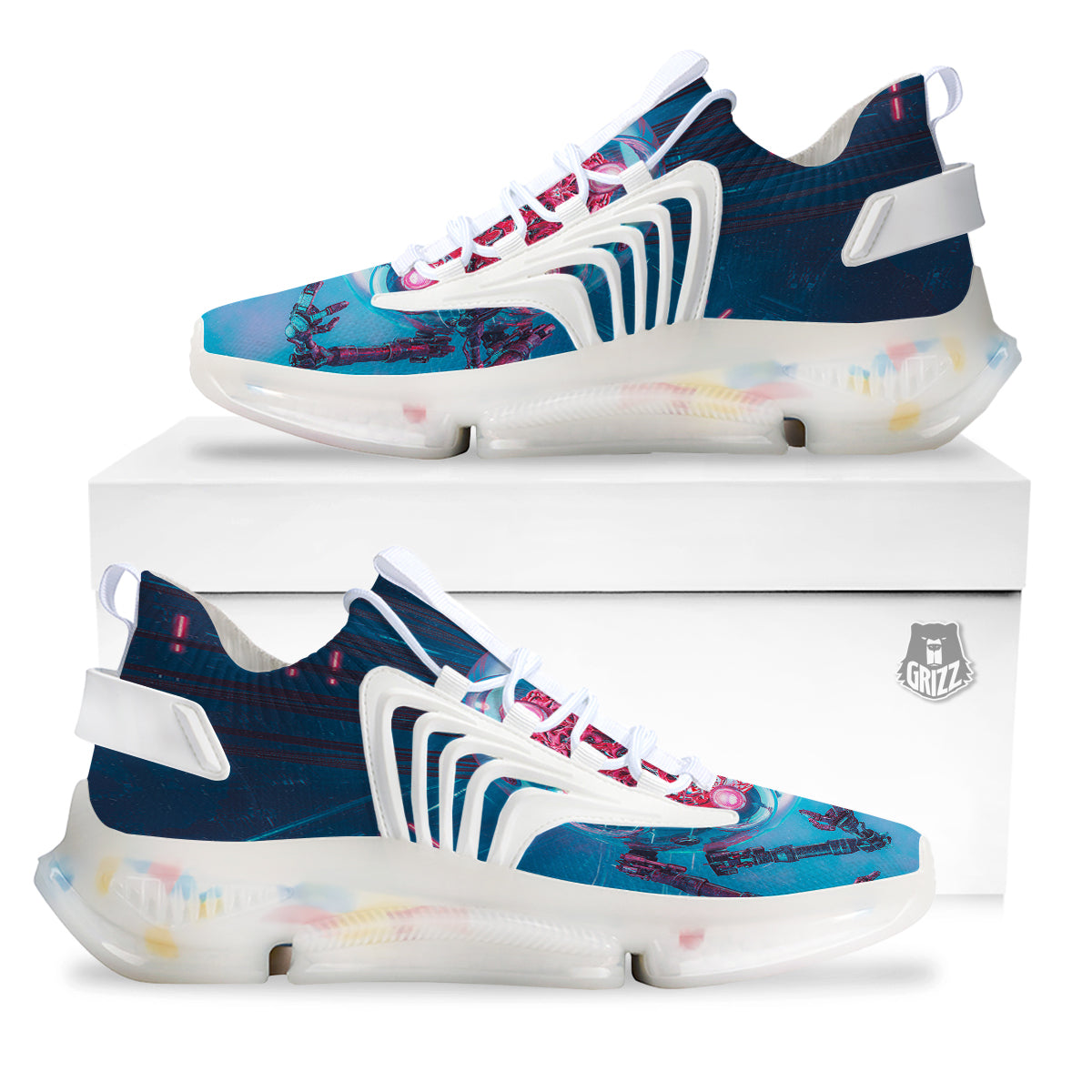 Robot Brain Machine Print White Gym Shoes-grizzshop