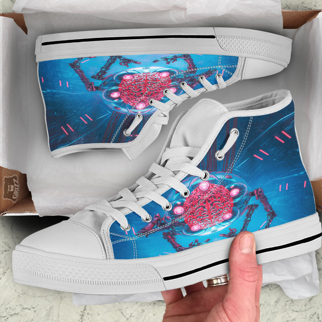 Robot Brain Machine Print White High Top Shoes-grizzshop