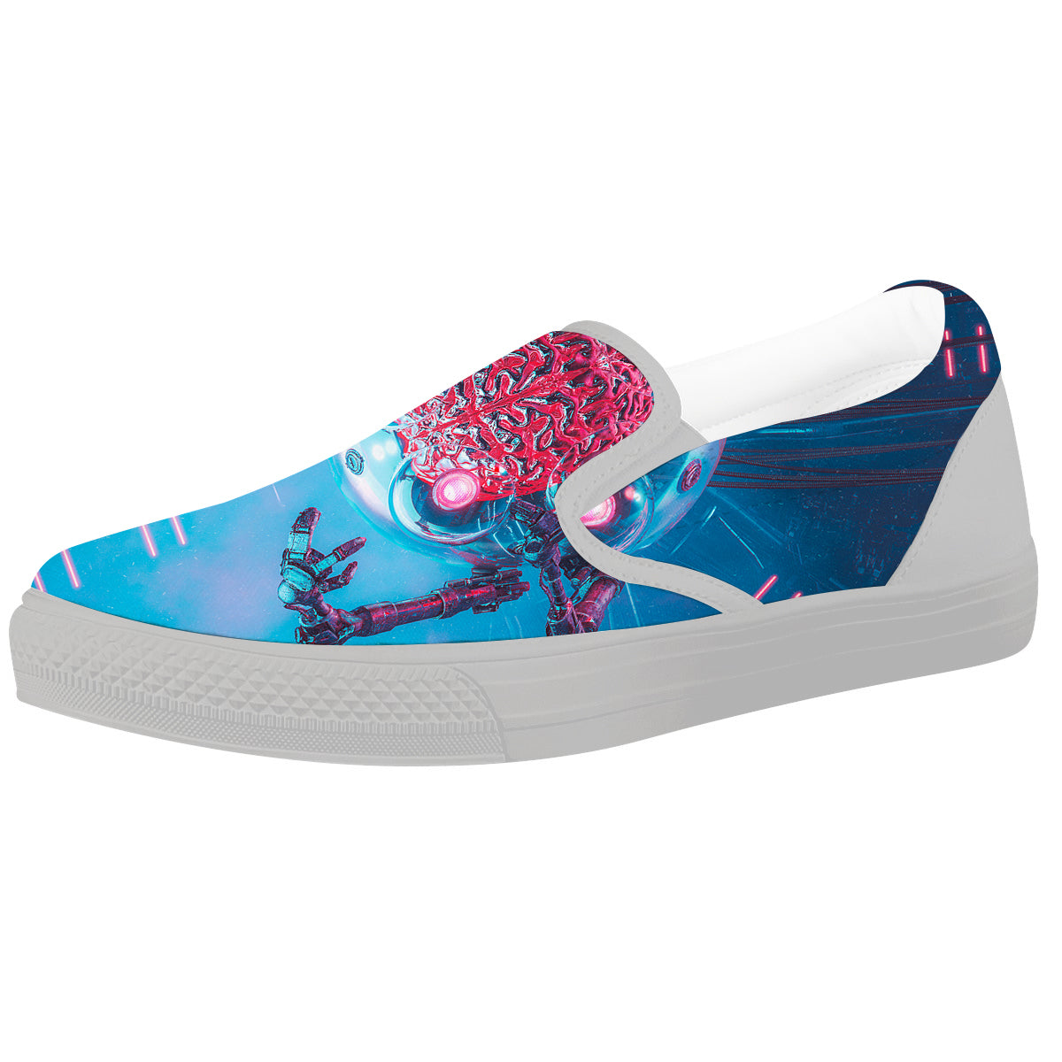 Robot Brain Machine Print White Slip On Shoes-grizzshop