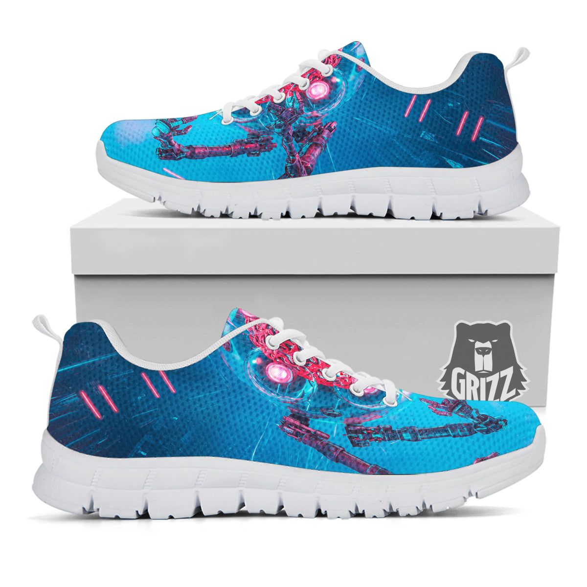 Robot Brain Machine Print White Sneaker-grizzshop