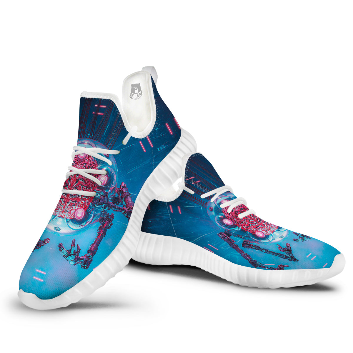 Robot Brain Machine Print White Walking Shoes-grizzshop