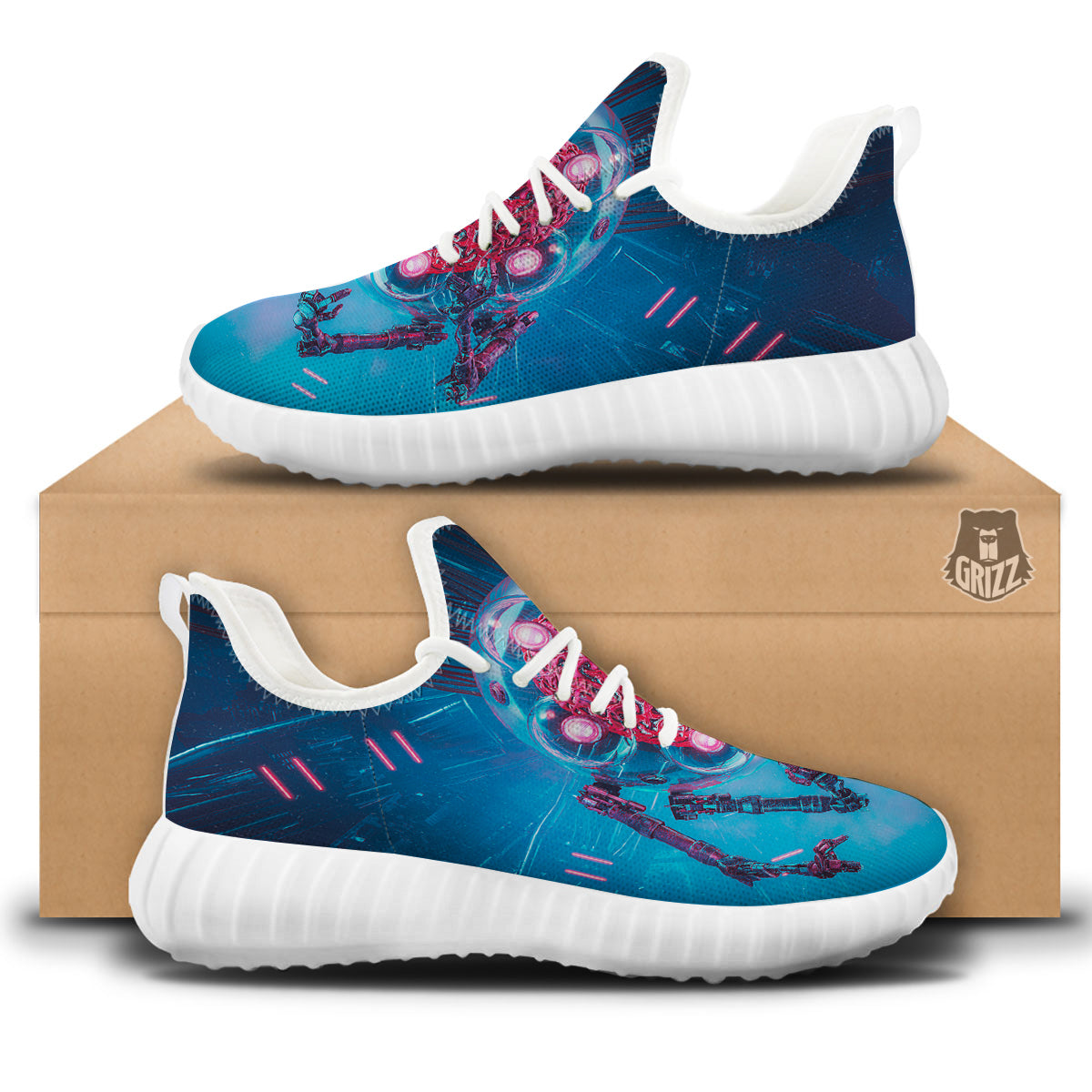 Robot Brain Machine Print White Walking Shoes-grizzshop