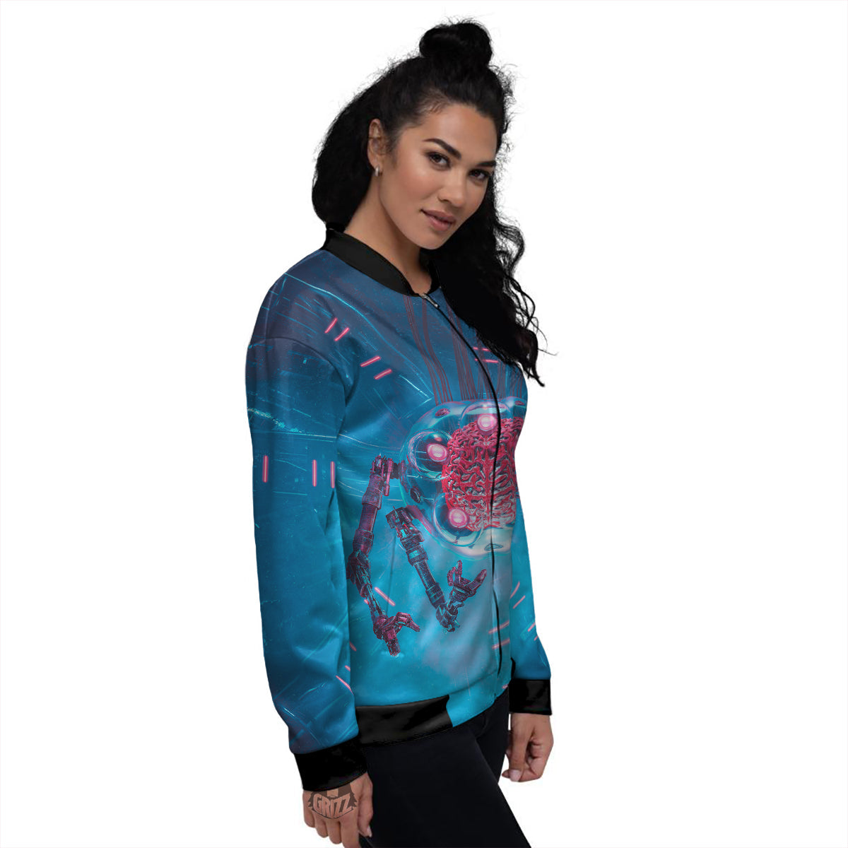Robot Brain Machine Print Women's Bomber Jacket-grizzshop