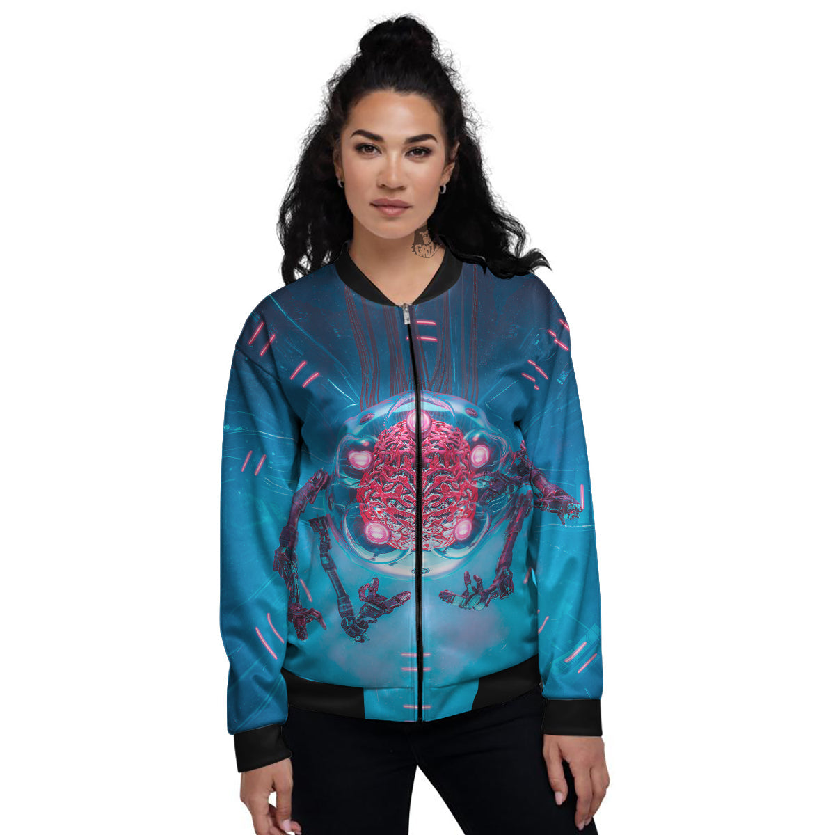 Robot Brain Machine Print Women's Bomber Jacket-grizzshop