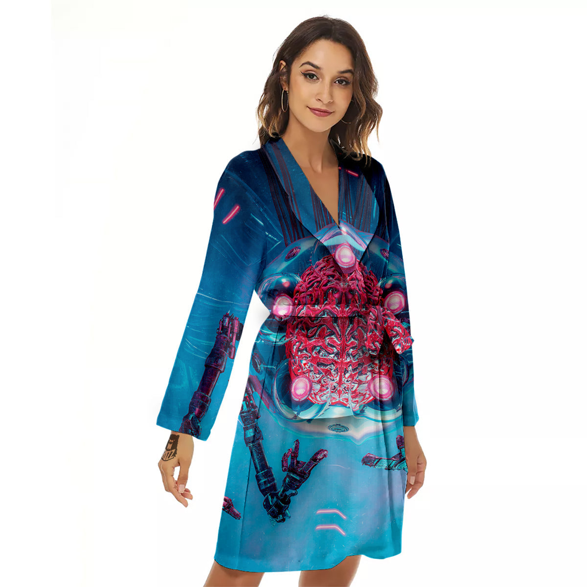 Robot Brain Machine Print Women's Robe-grizzshop