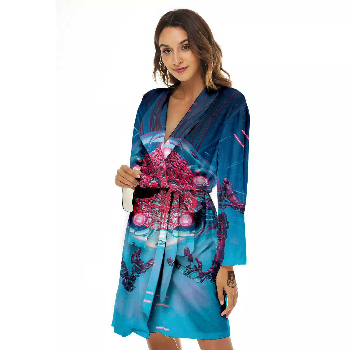 Robot Brain Machine Print Women's Robe-grizzshop