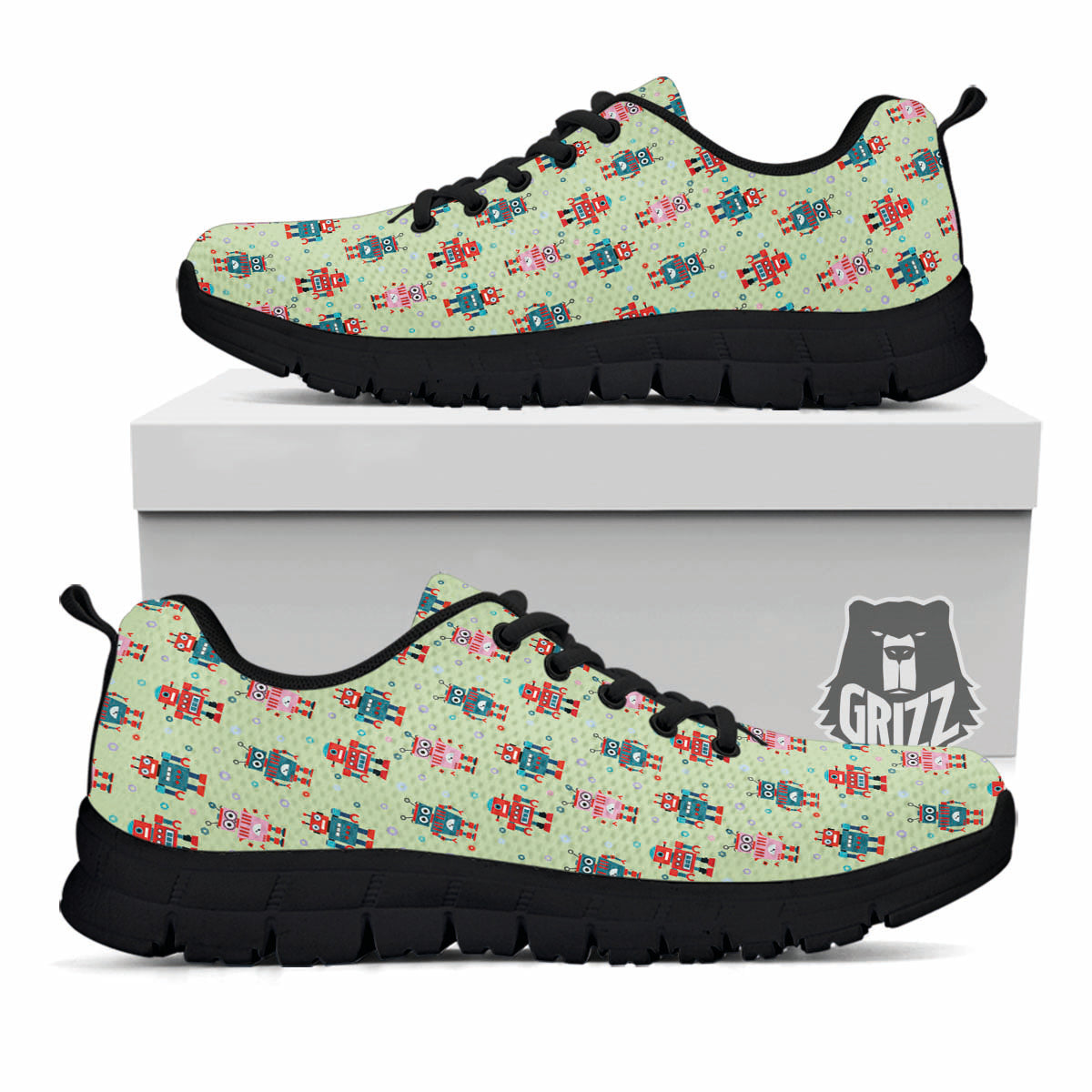 Robot Colorful Print Pattern Black Sneaker-grizzshop