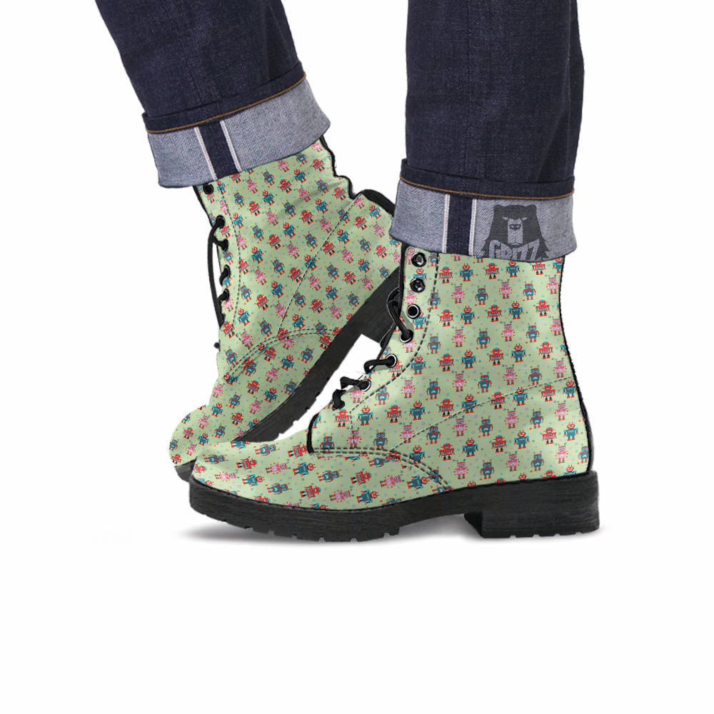 Robot Colorful Print Pattern Leather Boots-grizzshop