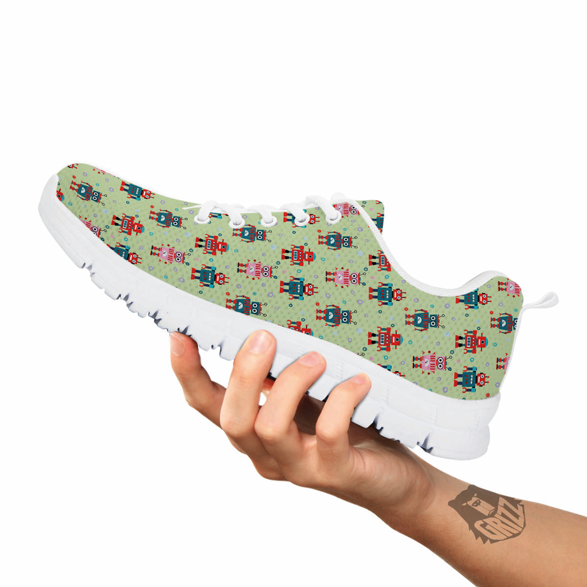Robot Colorful Print Pattern White Sneaker-grizzshop