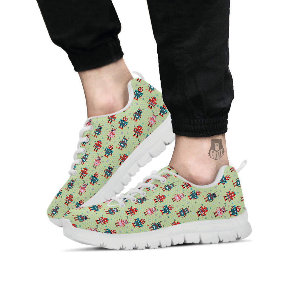 Robot Colorful Print Pattern White Sneaker-grizzshop