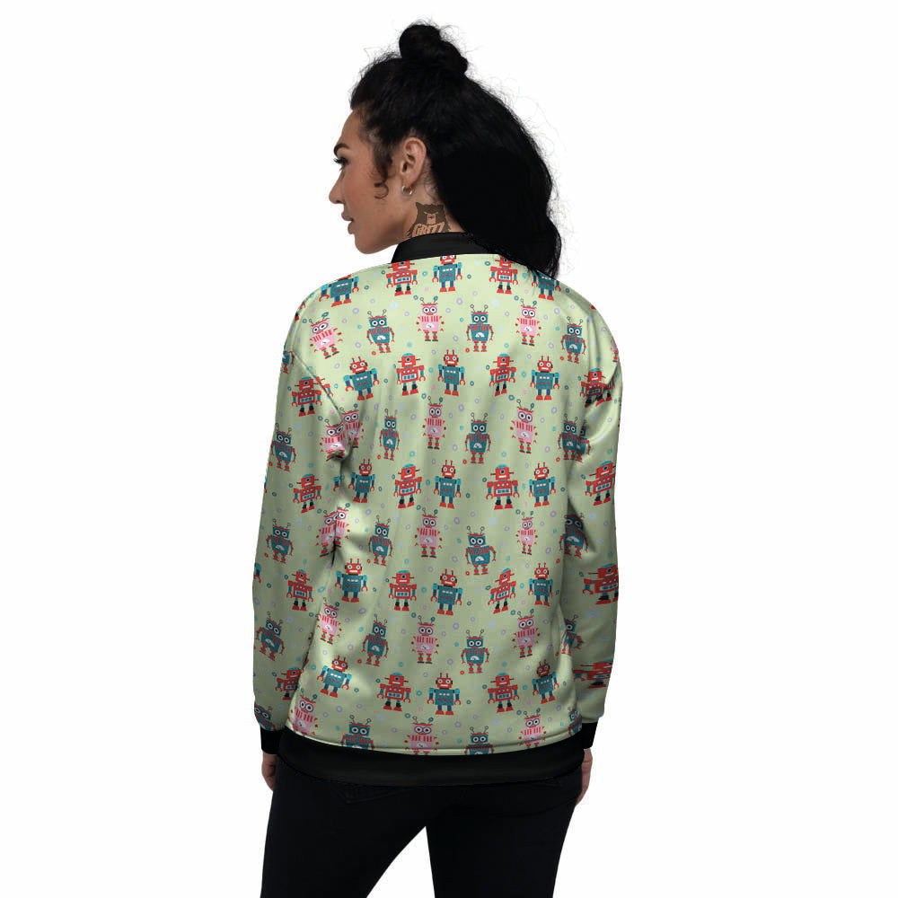 Robot Colorful Print Pattern Women's Bomber Jacket-grizzshop