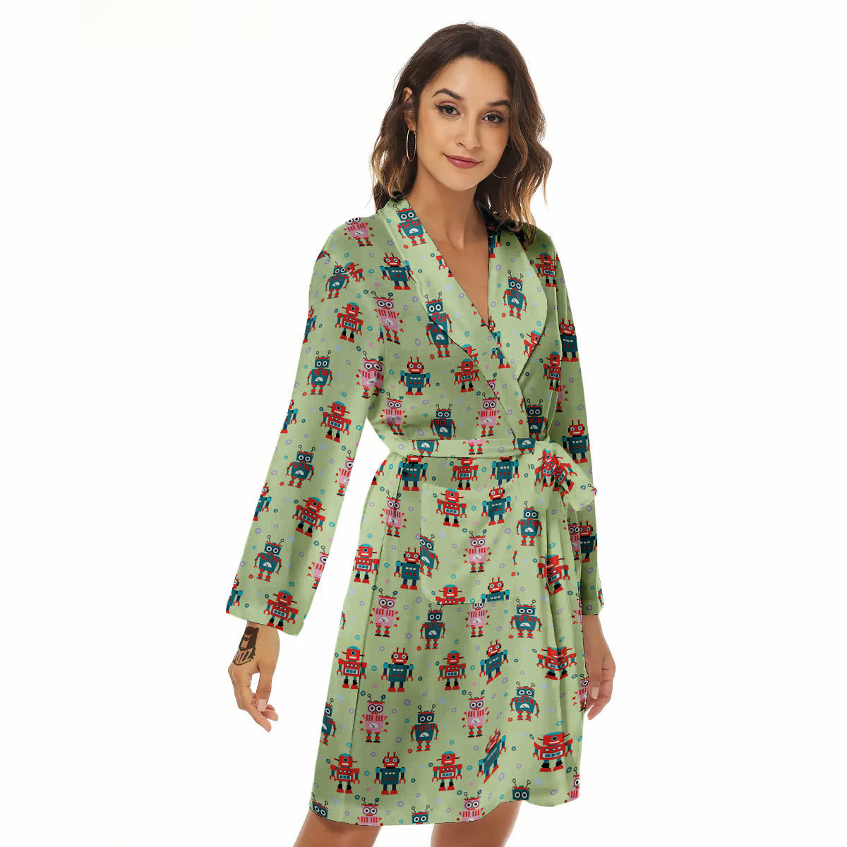 Robot Colorful Print Pattern Women's Robe-grizzshop