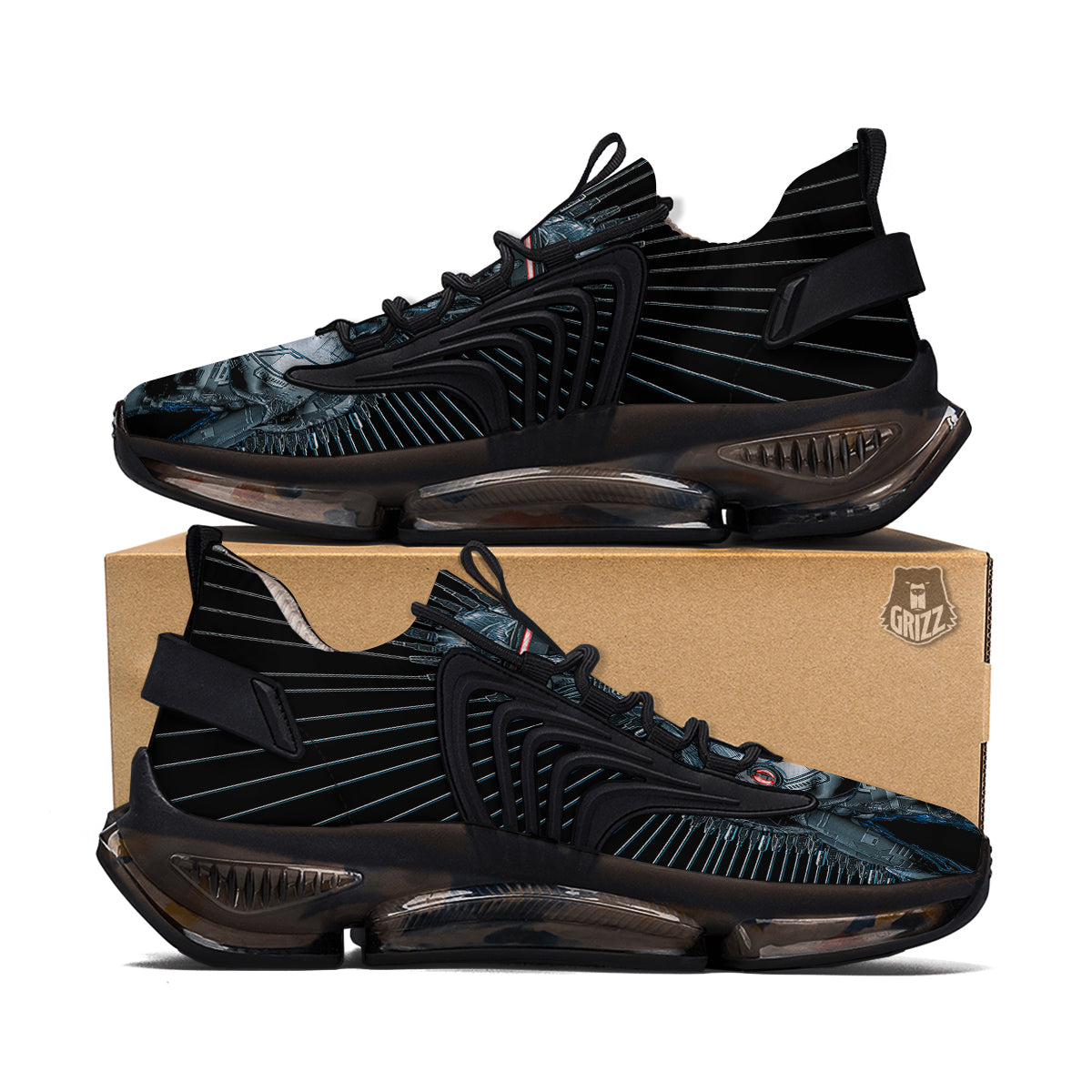 Robot Connection Print Black Gym Shoes-grizzshop