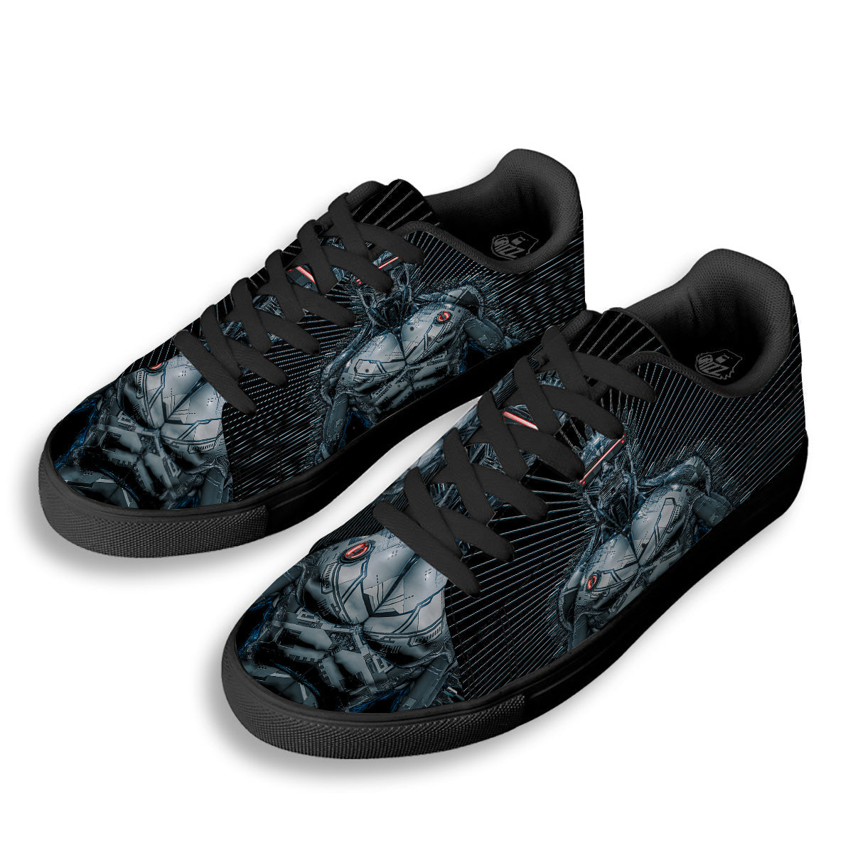 Robot Connection Print Black Low Top Sneakers-grizzshop