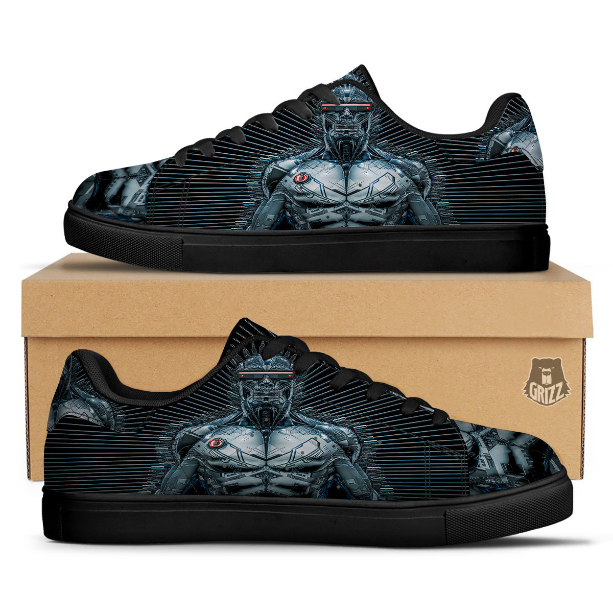 Robot Connection Print Black Low Top Sneakers-grizzshop