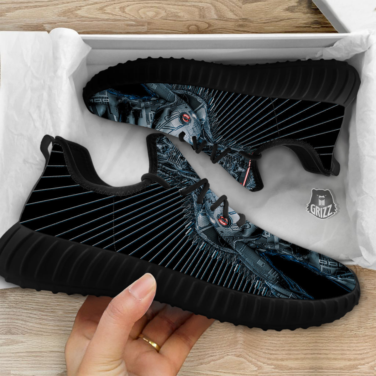 Robot Connection Print Black Walking Shoes-grizzshop