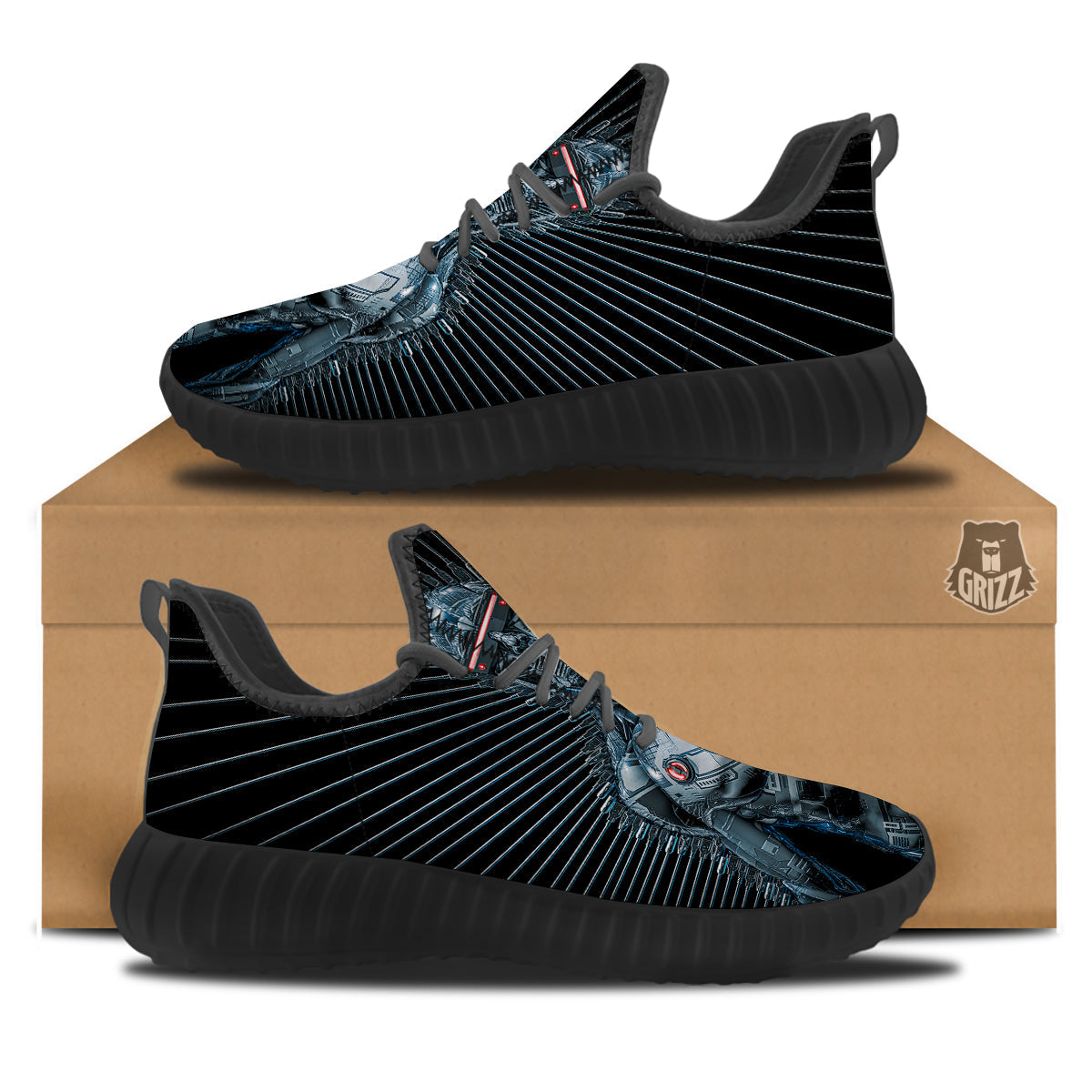 Robot Connection Print Black Walking Shoes-grizzshop