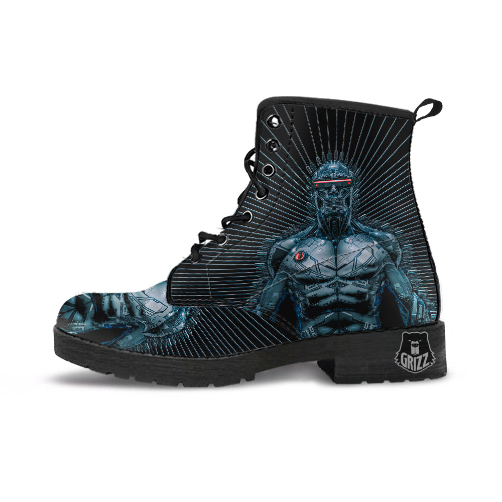 Robot Connection Print Leather Boots-grizzshop