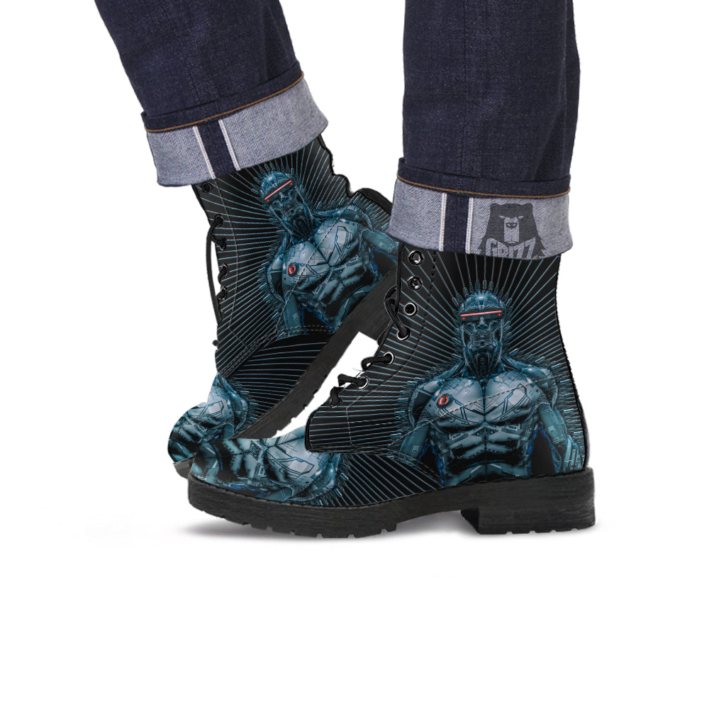 Robot Connection Print Leather Boots-grizzshop