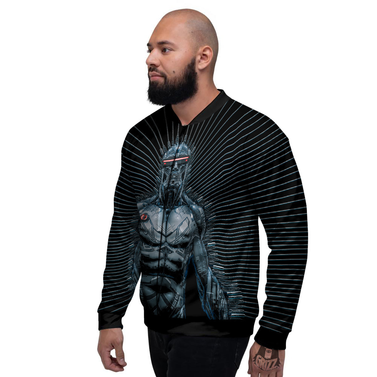 Robot Connection Print Men's Bomber Jacket-grizzshop