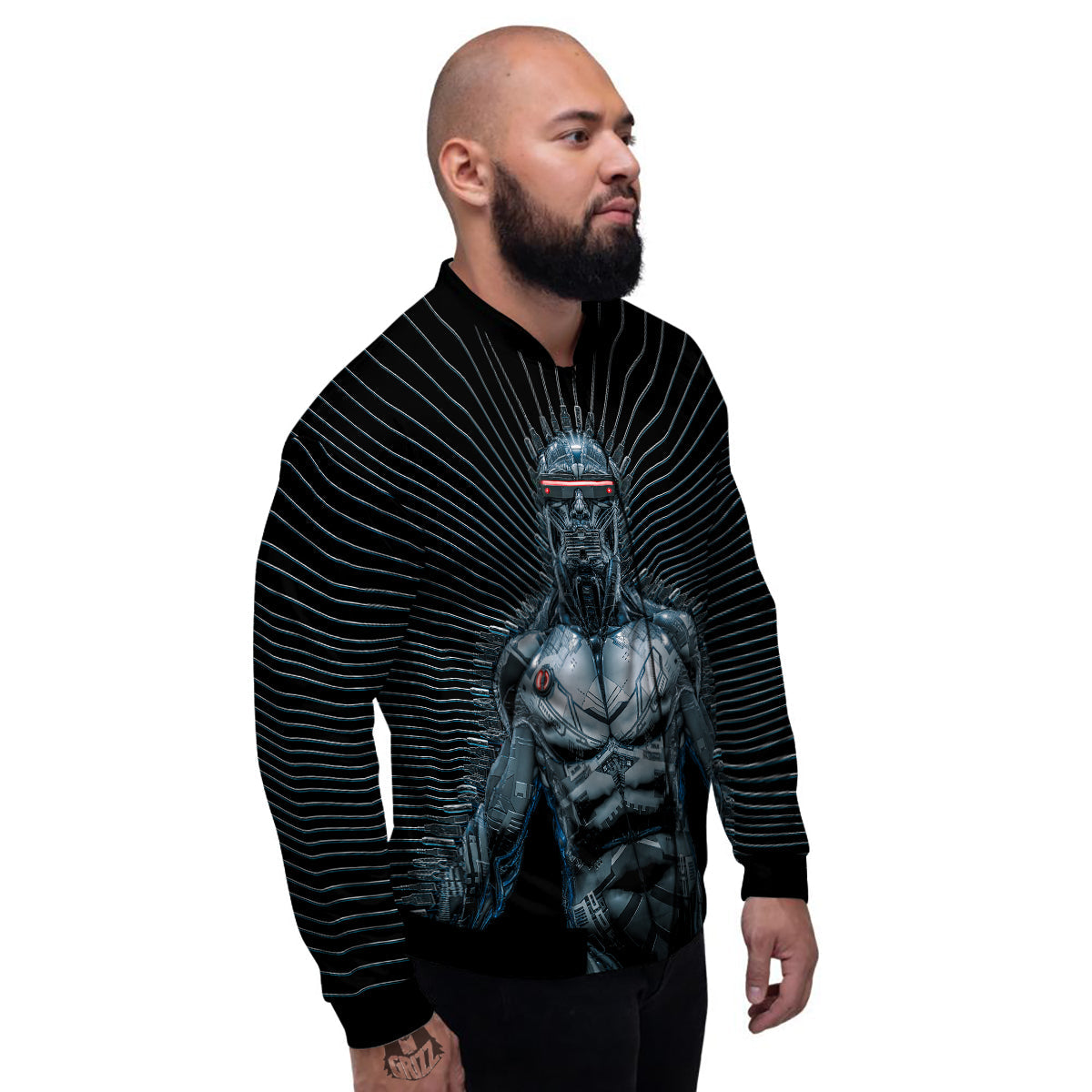 Robot Connection Print Men's Bomber Jacket-grizzshop