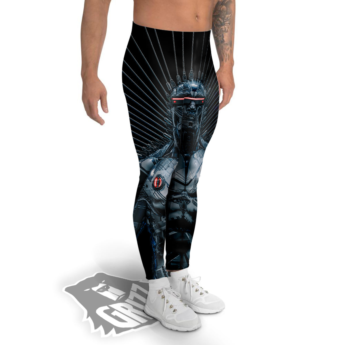 Robot Connection Print Men's Leggings-grizzshop