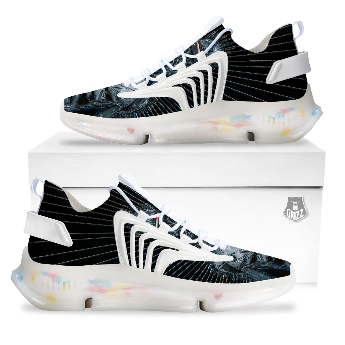 Robot Connection Print White Gym Shoes-grizzshop