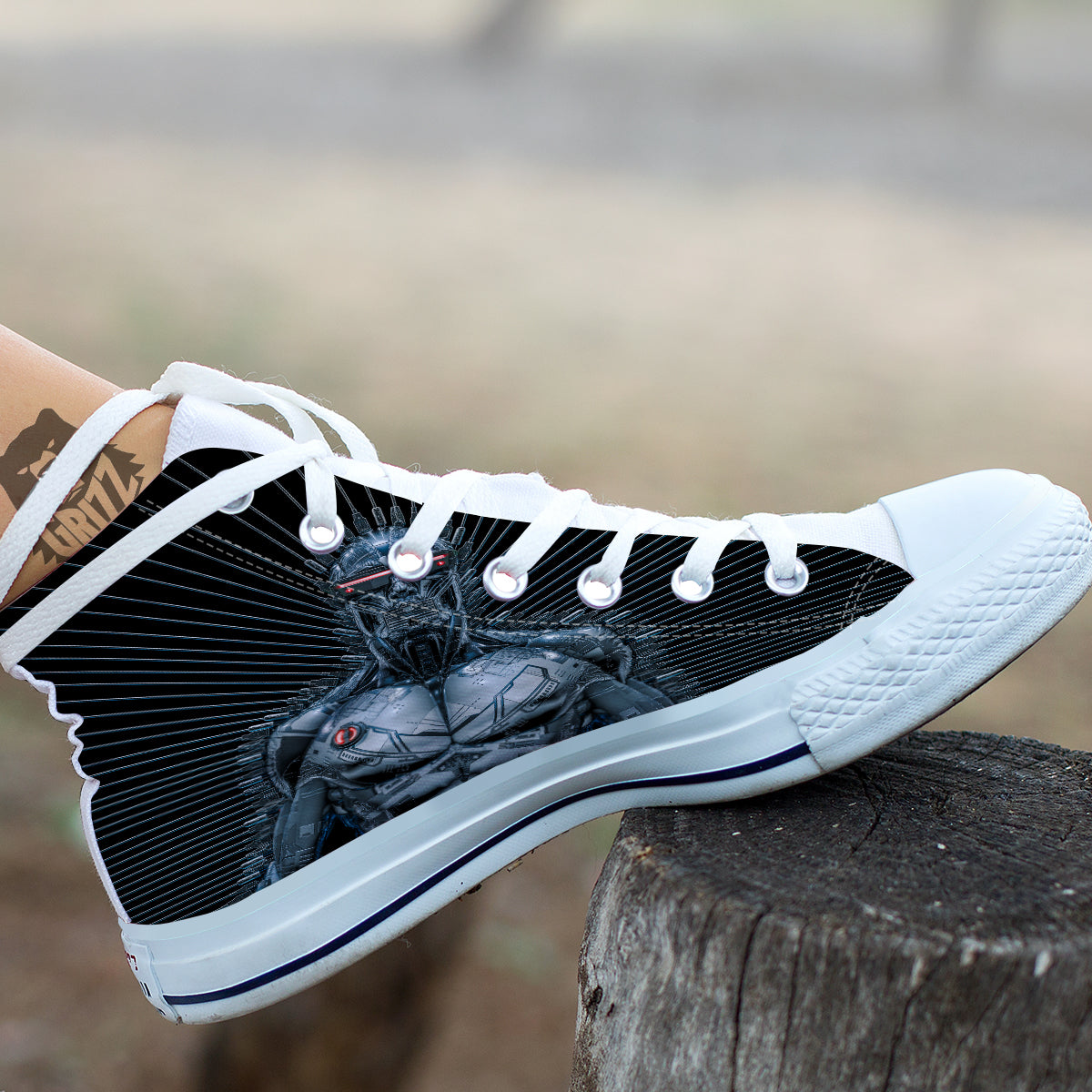Robot Connection Print White High Top Shoes-grizzshop