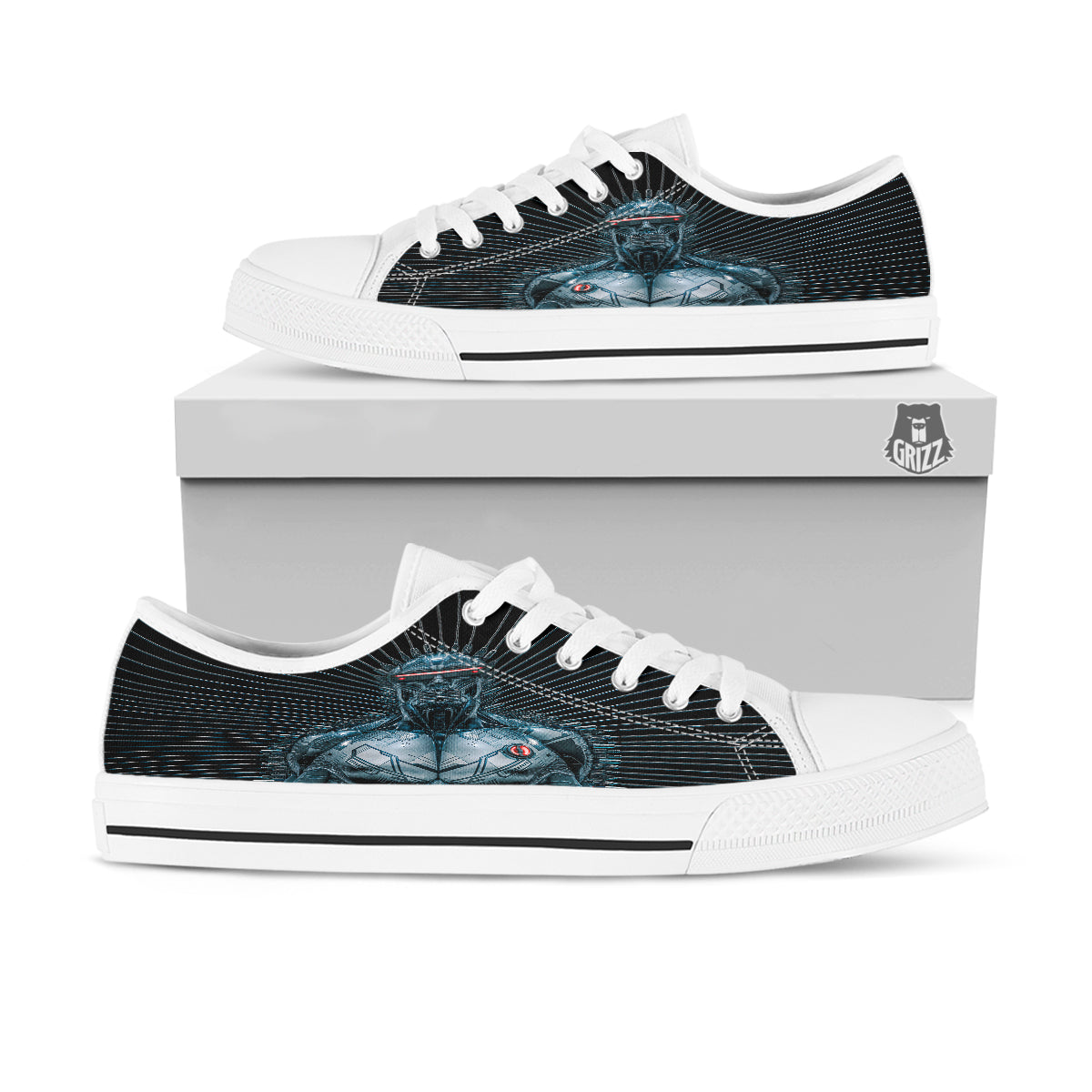 Robot Connection Print White Low Top Shoes-grizzshop