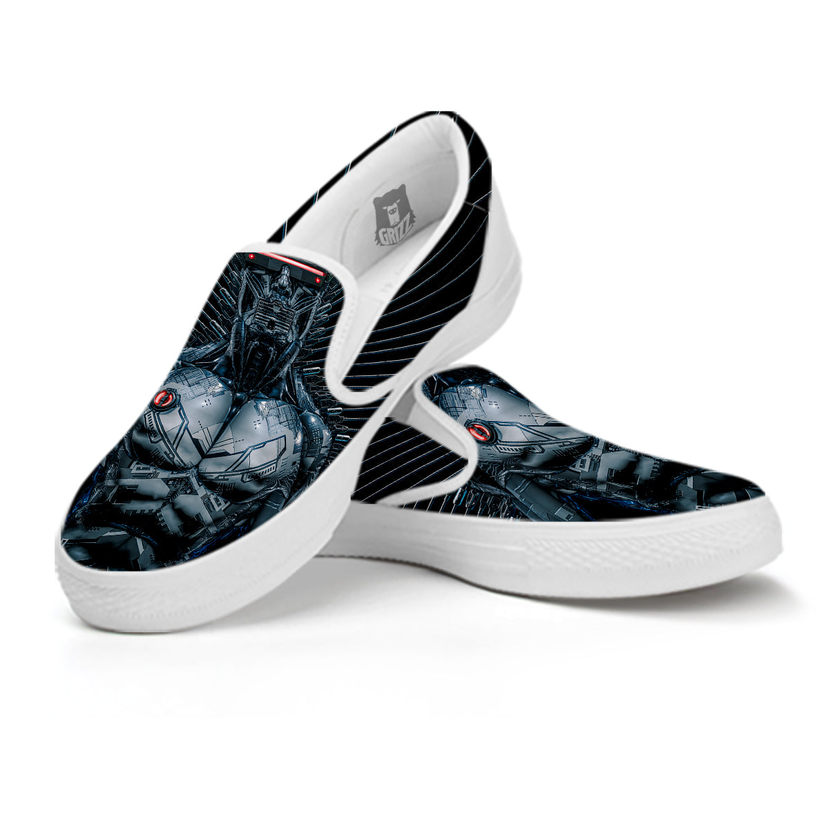 Robot Connection Print White Slip On Shoes-grizzshop