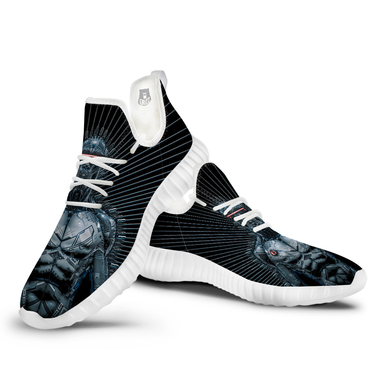 Robot Connection Print White Walking Shoes-grizzshop