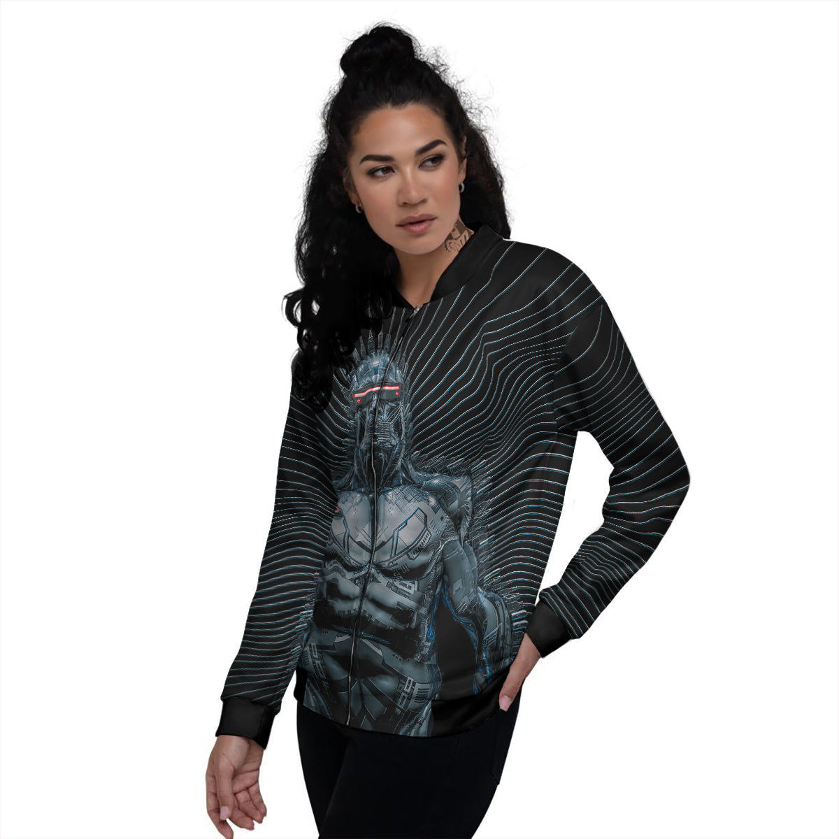 Robot Connection Print Women's Bomber Jacket-grizzshop