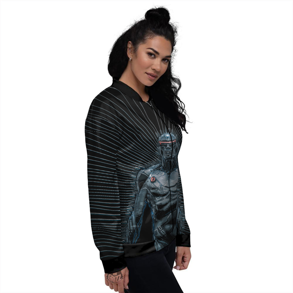 Robot Connection Print Women's Bomber Jacket-grizzshop