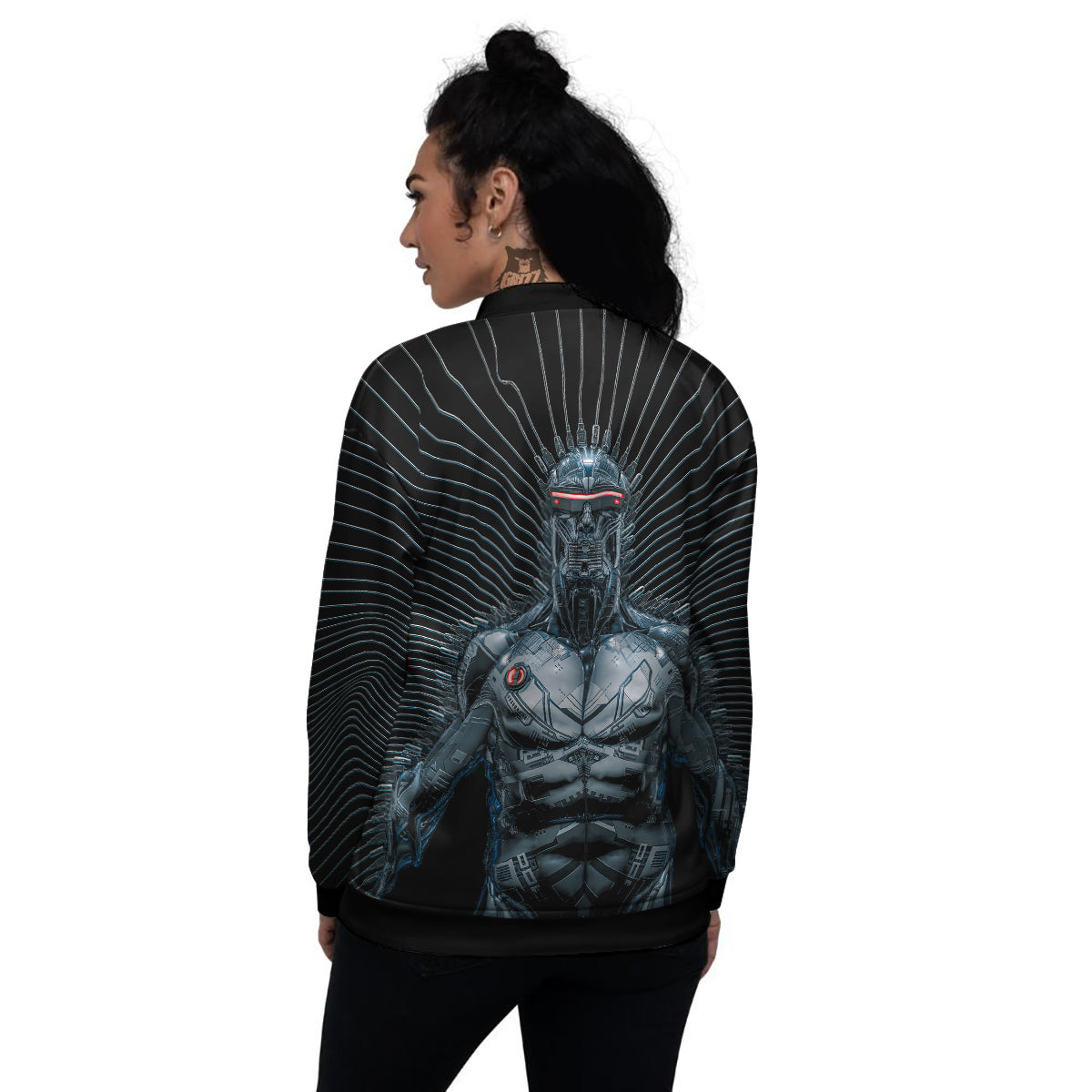 Robot Connection Print Women's Bomber Jacket-grizzshop