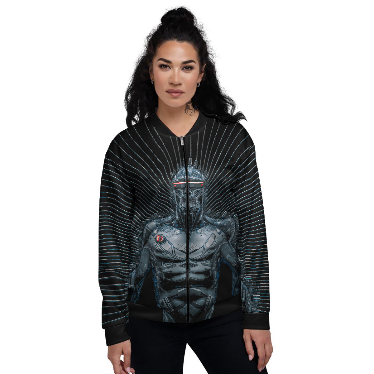 Robot Connection Print Women's Bomber Jacket-grizzshop